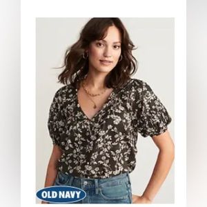Women’s Old Navy Puff Sleeve Floral Print Peter Pan Collar Blouse Shirt XXL-TALL